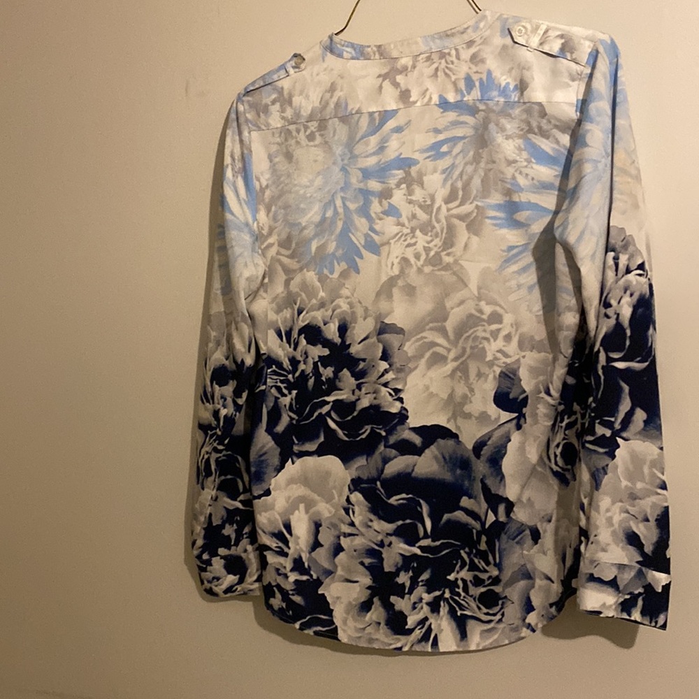 Calvin Klein Blue Floral Long Sleeve Dress Shirt - Picture 4 of 5